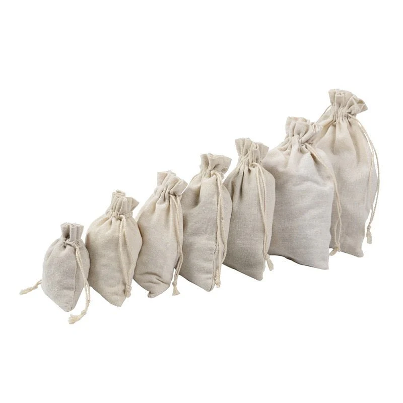 10 x Cotton Linen Drawstring Gift Bag Santa Sacks Blanks - Image 3