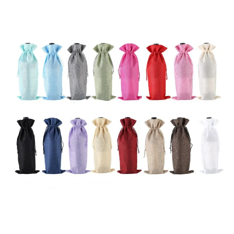 10 x Linen Wine Bottle Bags with Drawstring - Image 42