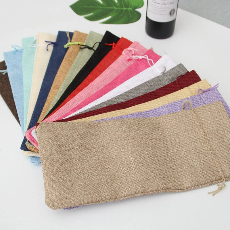 10 x Linen Wine Bottle Bags with Drawstring - Image 56