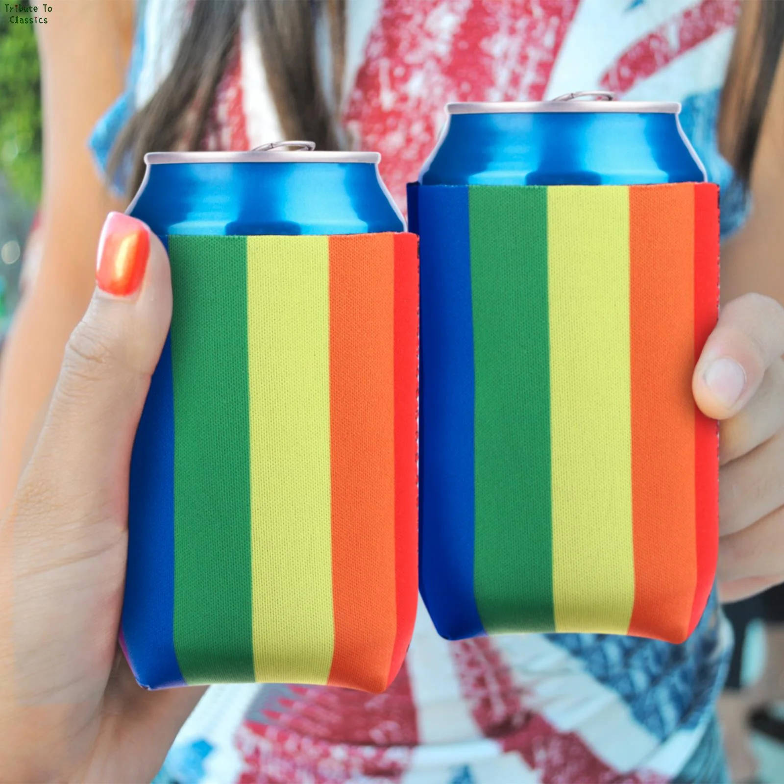 12 Pack Rainbow Striped Beer Can Coolers Neoprene - Image 3