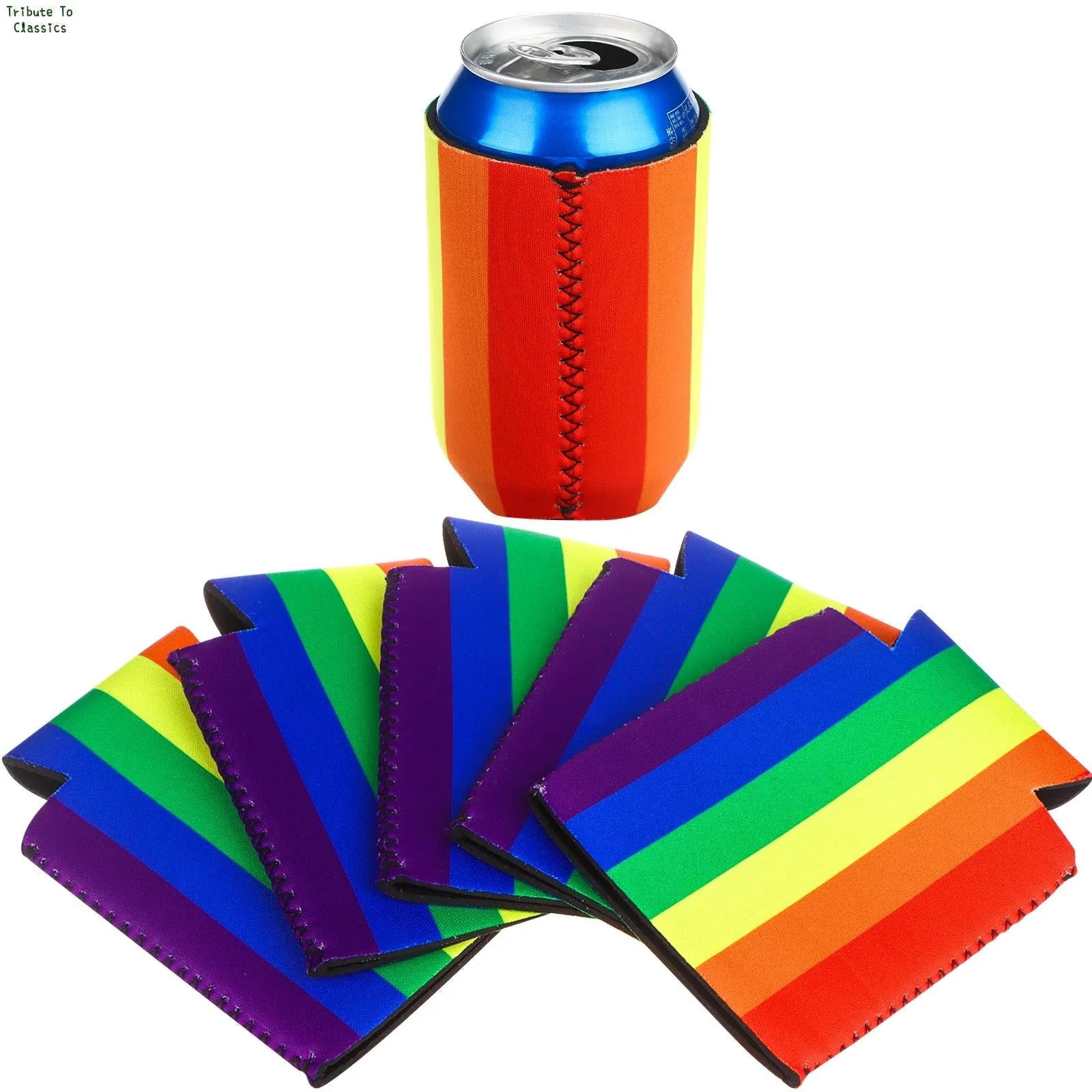 12 Pack Rainbow Striped Beer Can Coolers Neoprene - Image 4