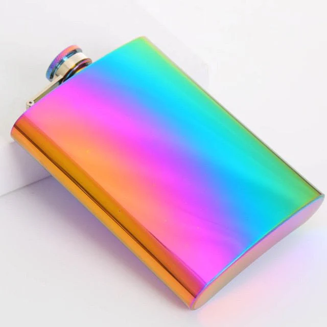 225ml Rainbow / Gold / Rose Gold Stainless Steel Hip Flask Set - Image 3