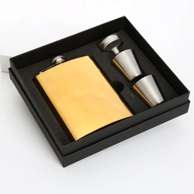 225ml Rainbow / Gold / Rose Gold Stainless Steel Hip Flask Set - Image 7
