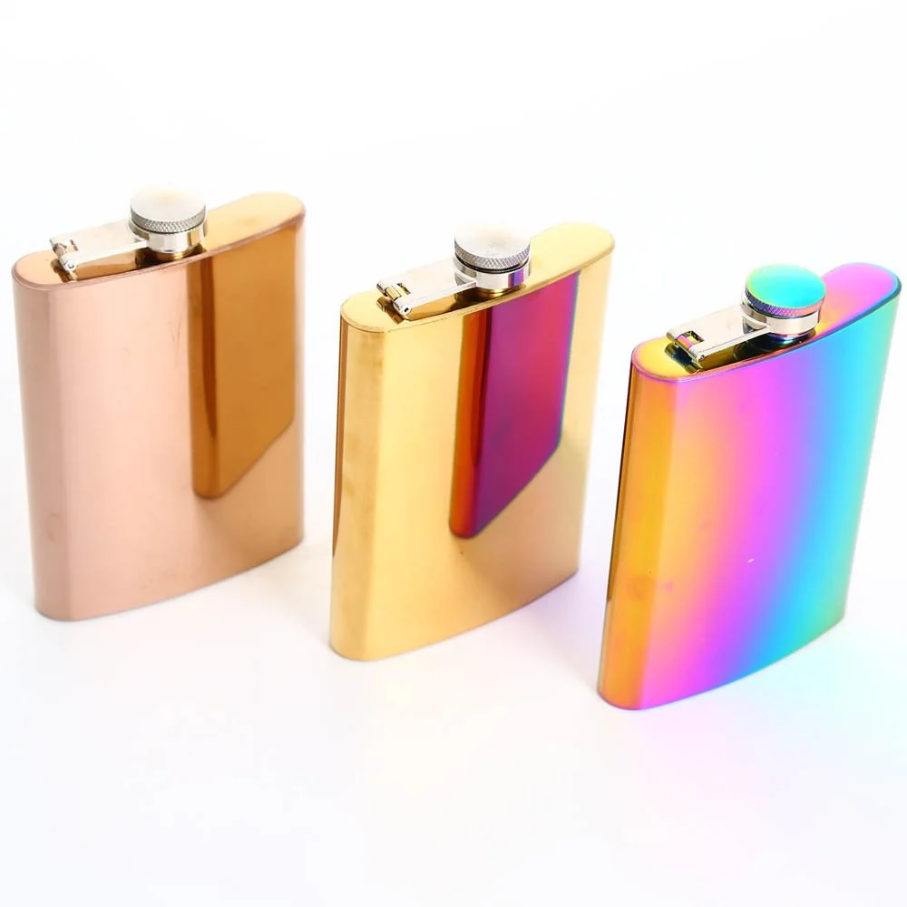 225ml Rainbow / Gold / Rose Gold Stainless Steel Hip Flask Set - Image 8