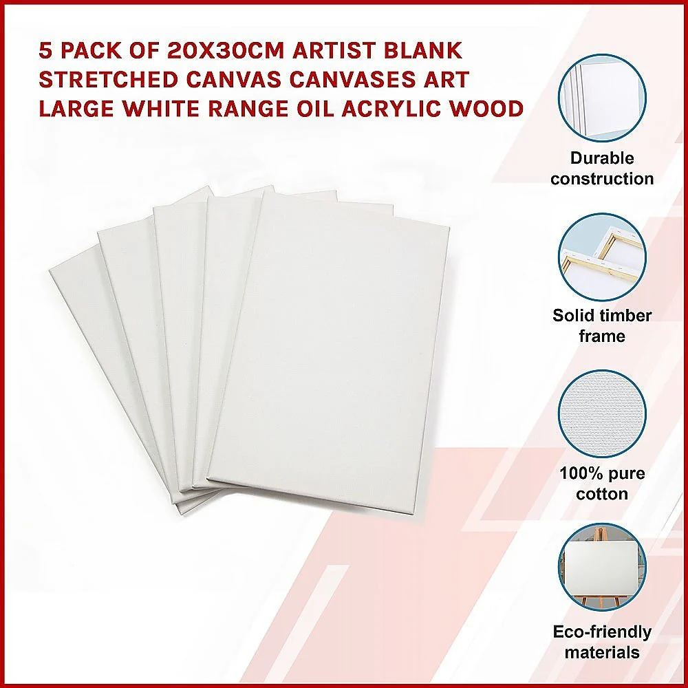 5 pack of 20x30cm Artist Blank Stretched Canvas - Image 3