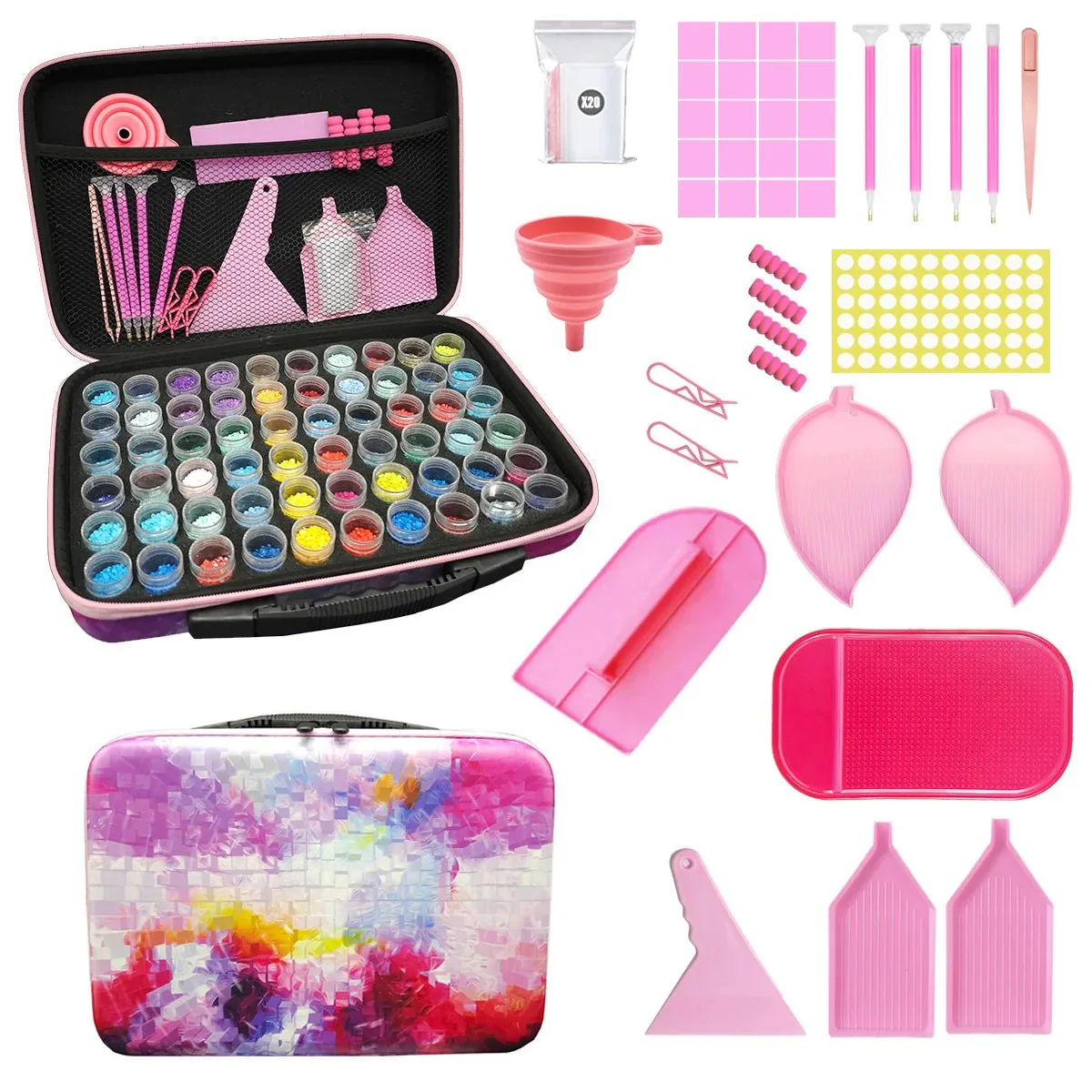 60Pcs Diamond Painting Tool Kit with Pink Carry Case - Image 3