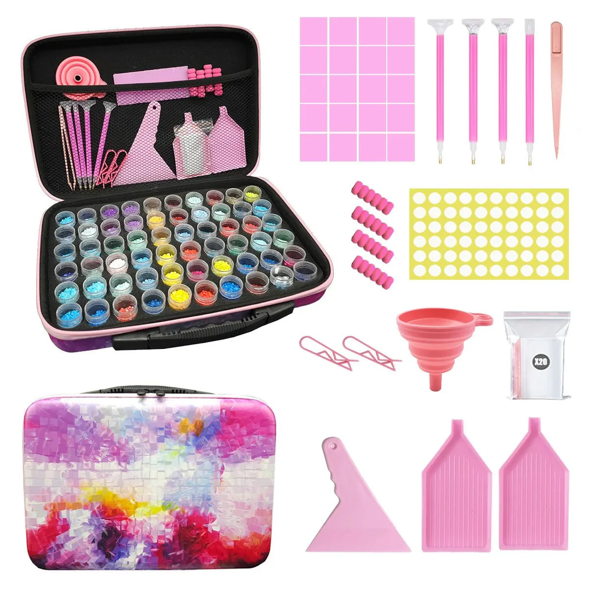 60Pcs Diamond Painting Tool Kit with Pink Carry Case - Image 6