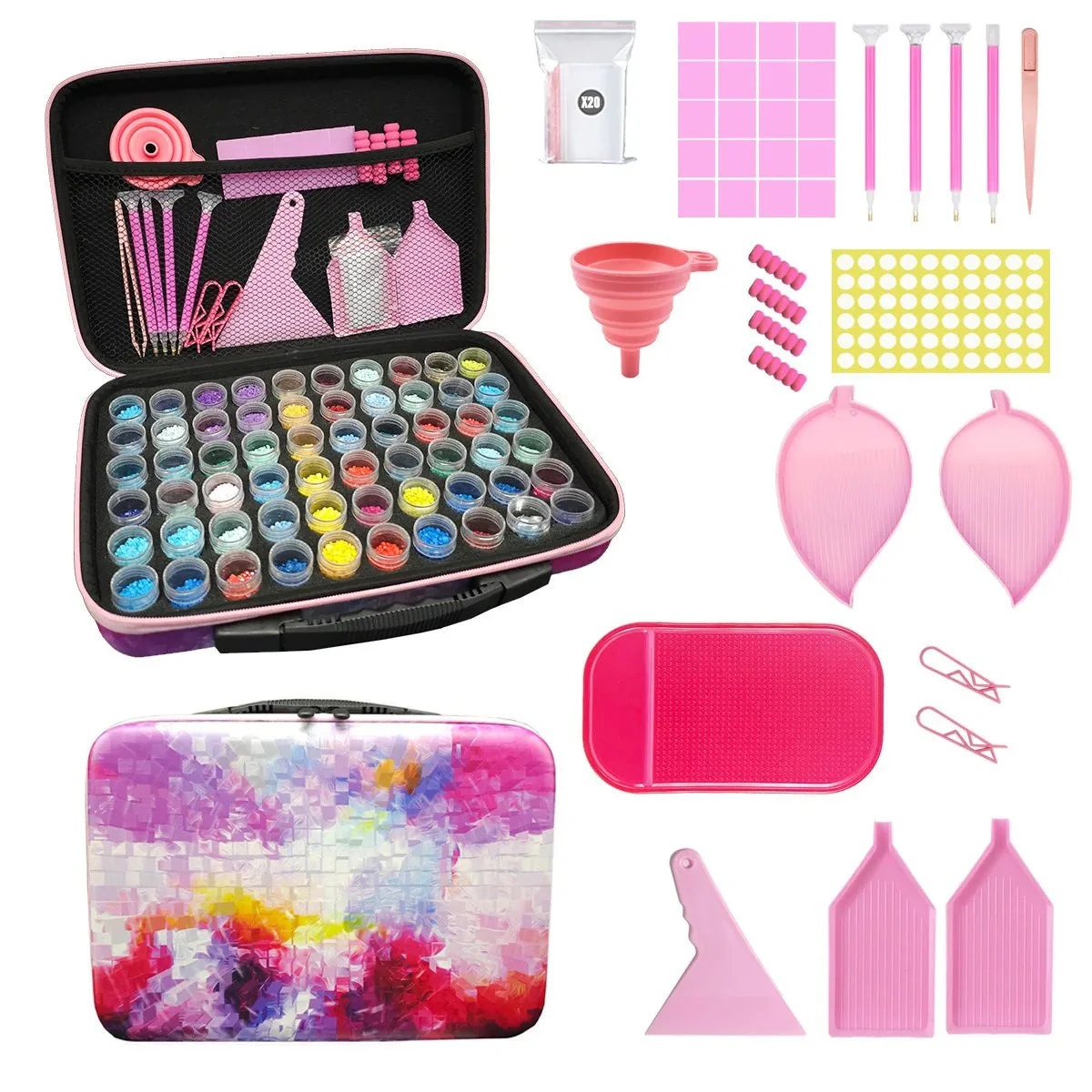 60Pcs Diamond Painting Tool Kit with Pink Carry Case - Image 8