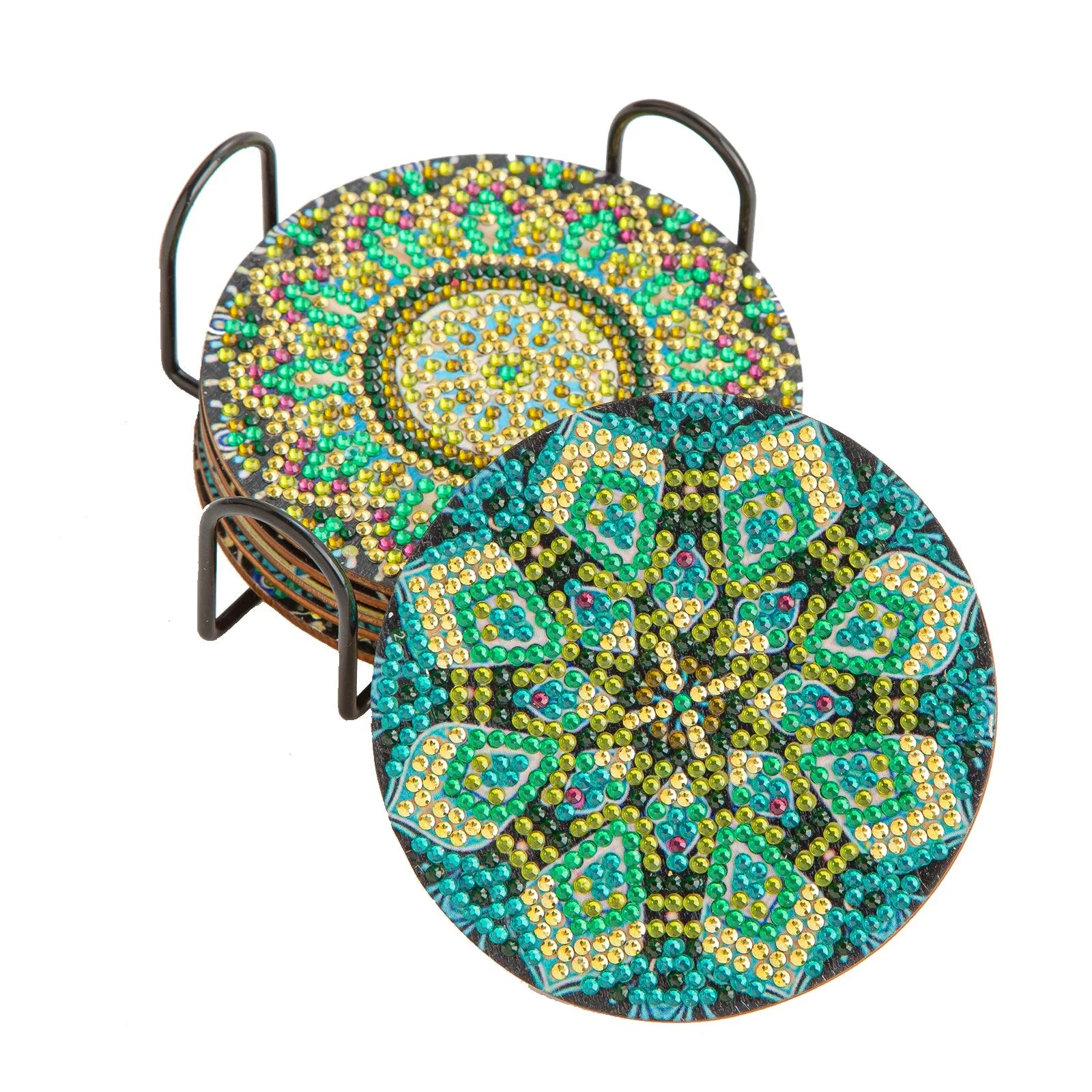 6pc/Sets Diamond Painting Coasters Kits With Holder - Green Mandalas - Image 3