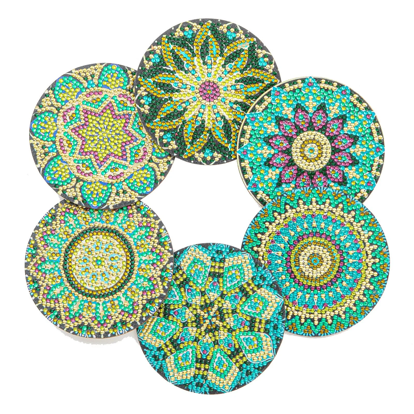 6pc/Sets Diamond Painting Coasters Kits With Holder - Green Mandalas - Image 4