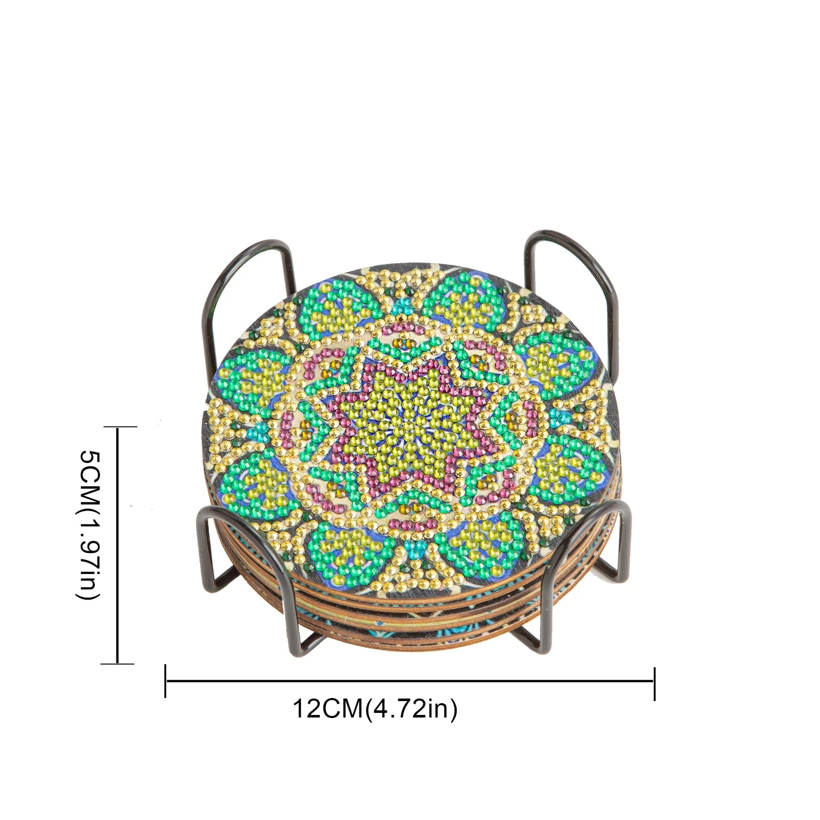 6pc/Sets Diamond Painting Coasters Kits With Holder - Green Mandalas - Image 5