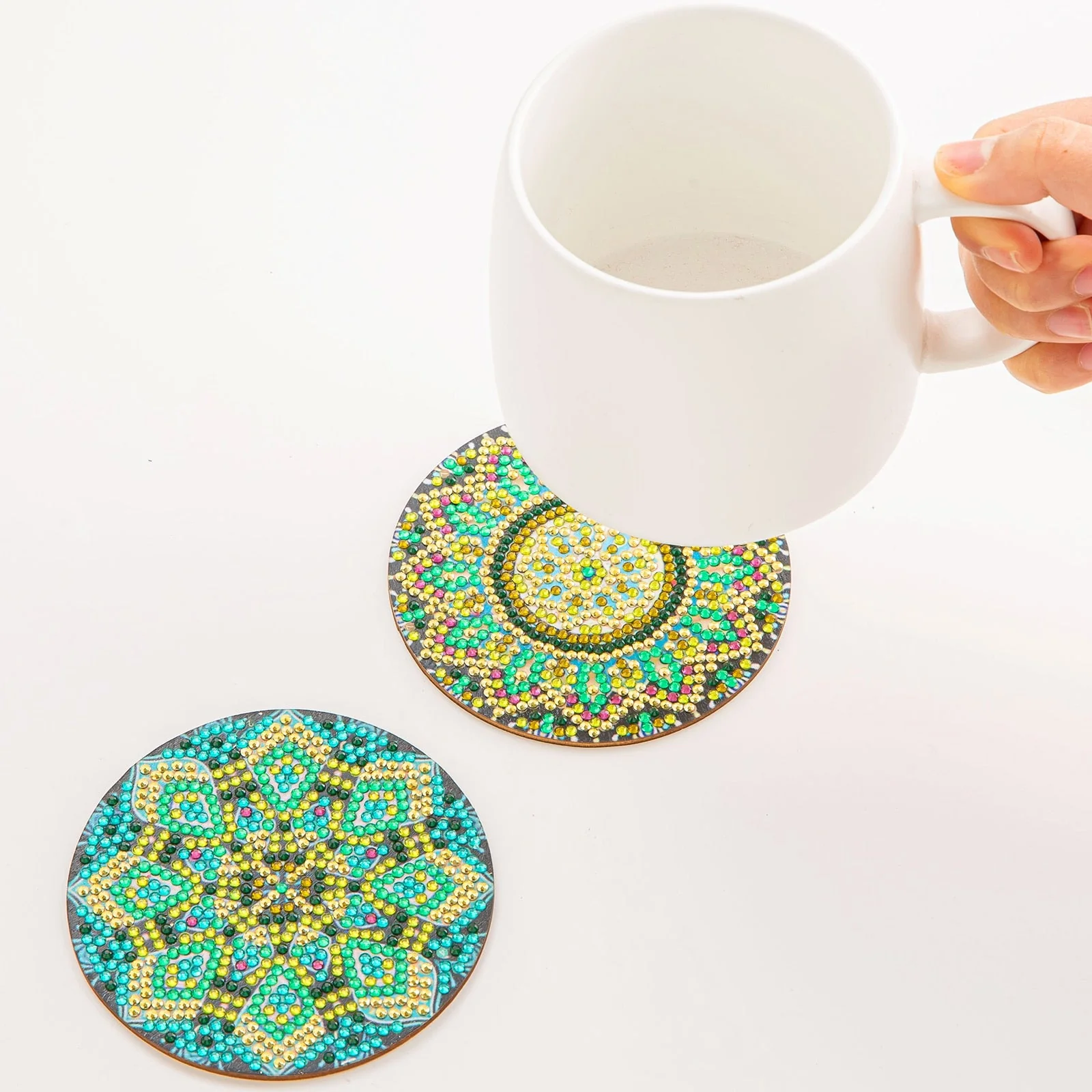 6pc/Sets Diamond Painting Coasters Kits With Holder - Green Mandalas - Image 6