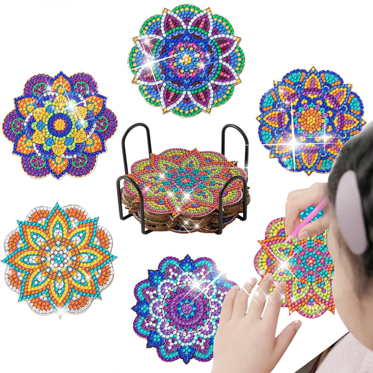 6pc/Sets Diamond Painting Coasters Kits With Holder - Rich Mandalas - Image 4