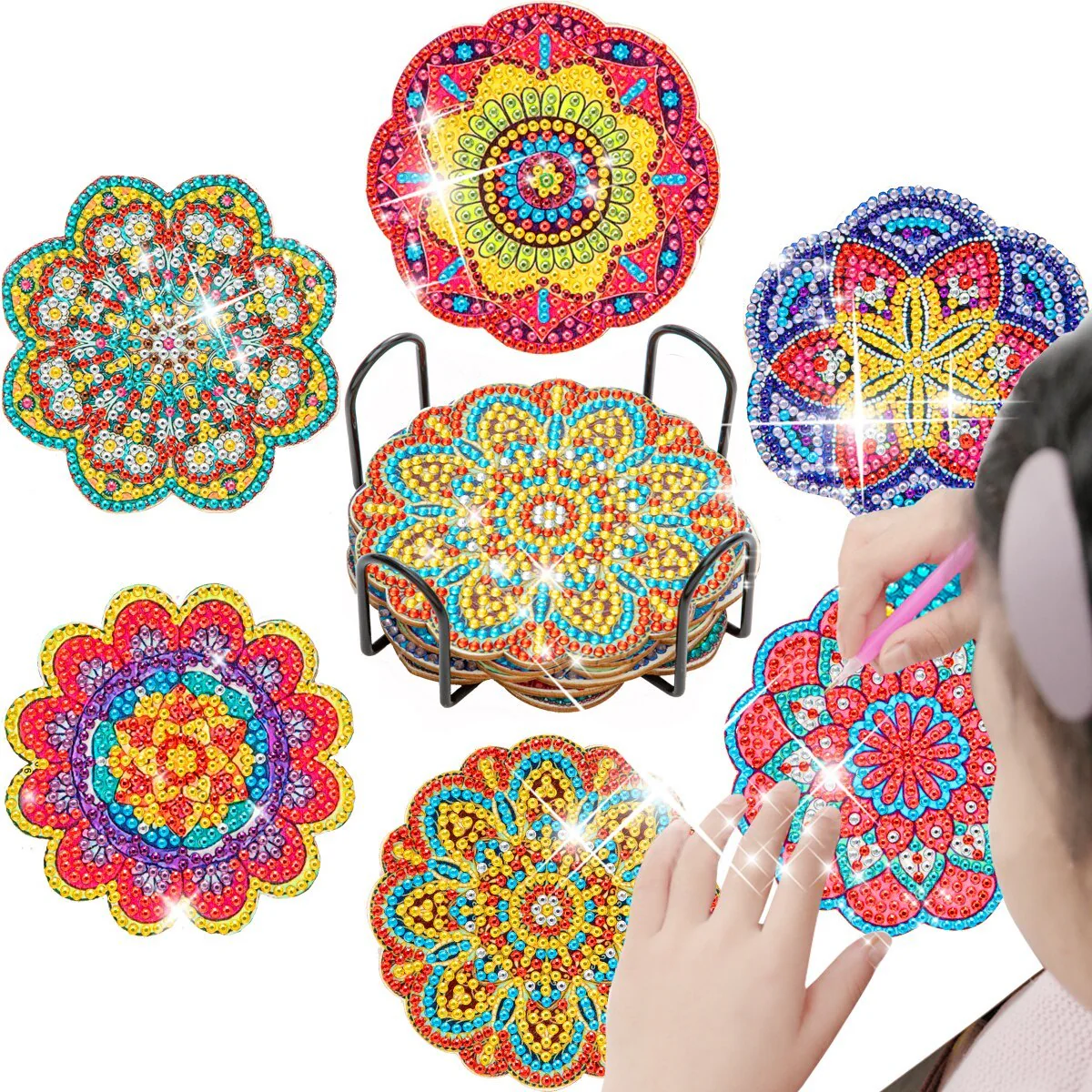 6pc/Sets Diamond Painting Coasters Kits With Holder - Rich Mandalas - Image 5
