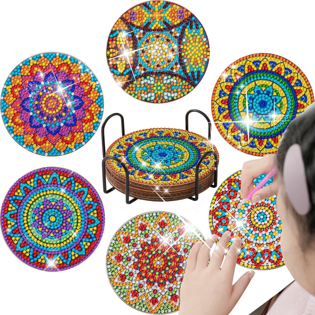 6pc/Sets Diamond Painting Coasters Kits With Holder - Rich Mandalas - Image 6