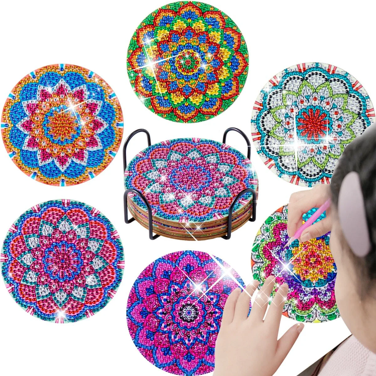6pc/Sets Diamond Painting Coasters Kits With Holder - Rich Mandalas - Image 8