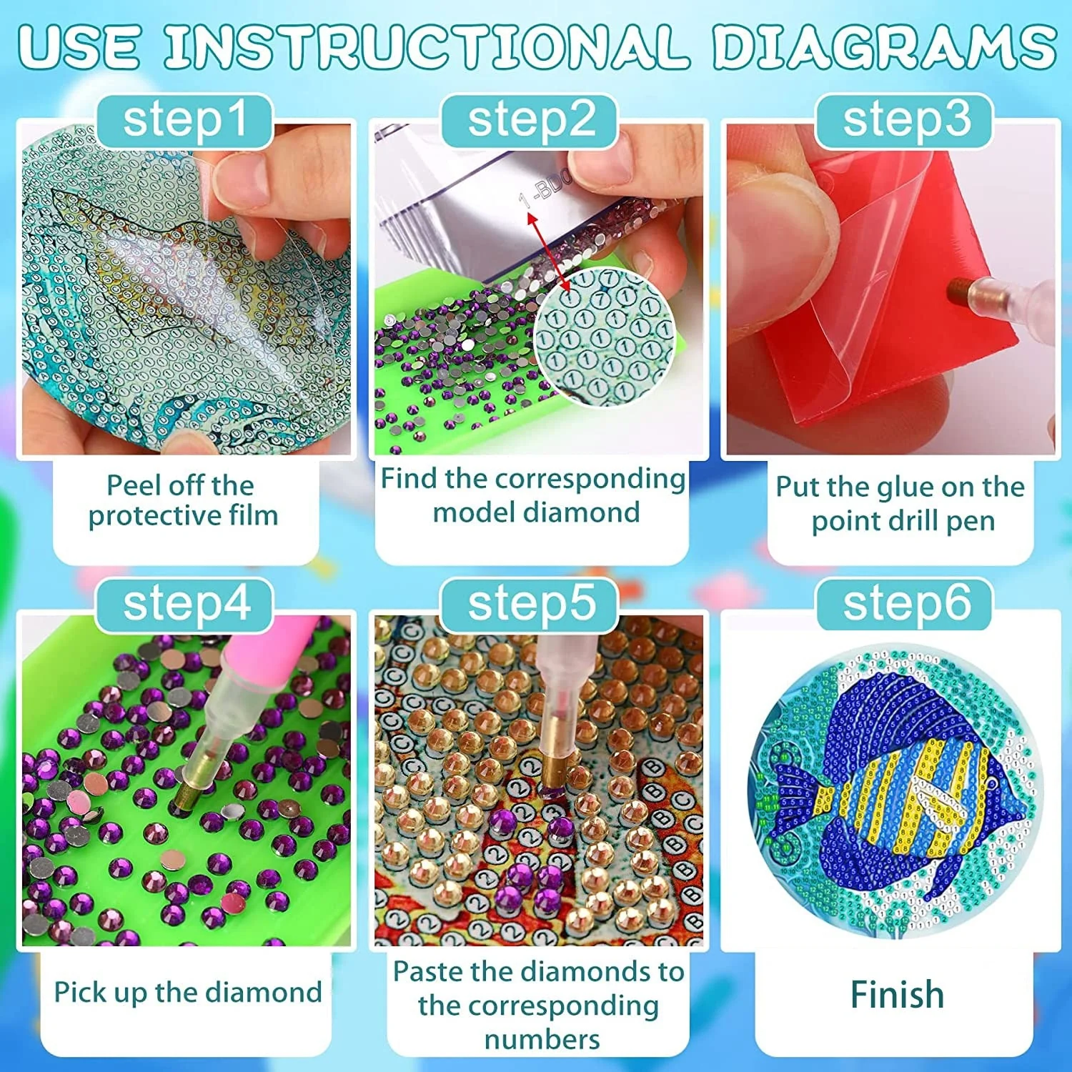 8pc/Sets Diamond Painting Coasters Kits With Holder - Animal Mandalas - Image 3
