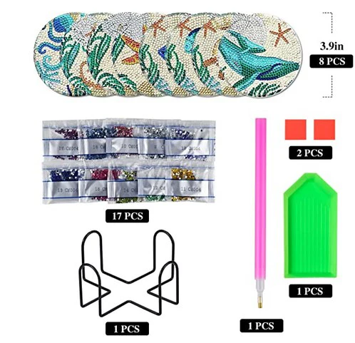 8pc/Sets Diamond Painting Coasters Kits With Holder - Tropical Under the Sea - Image 7