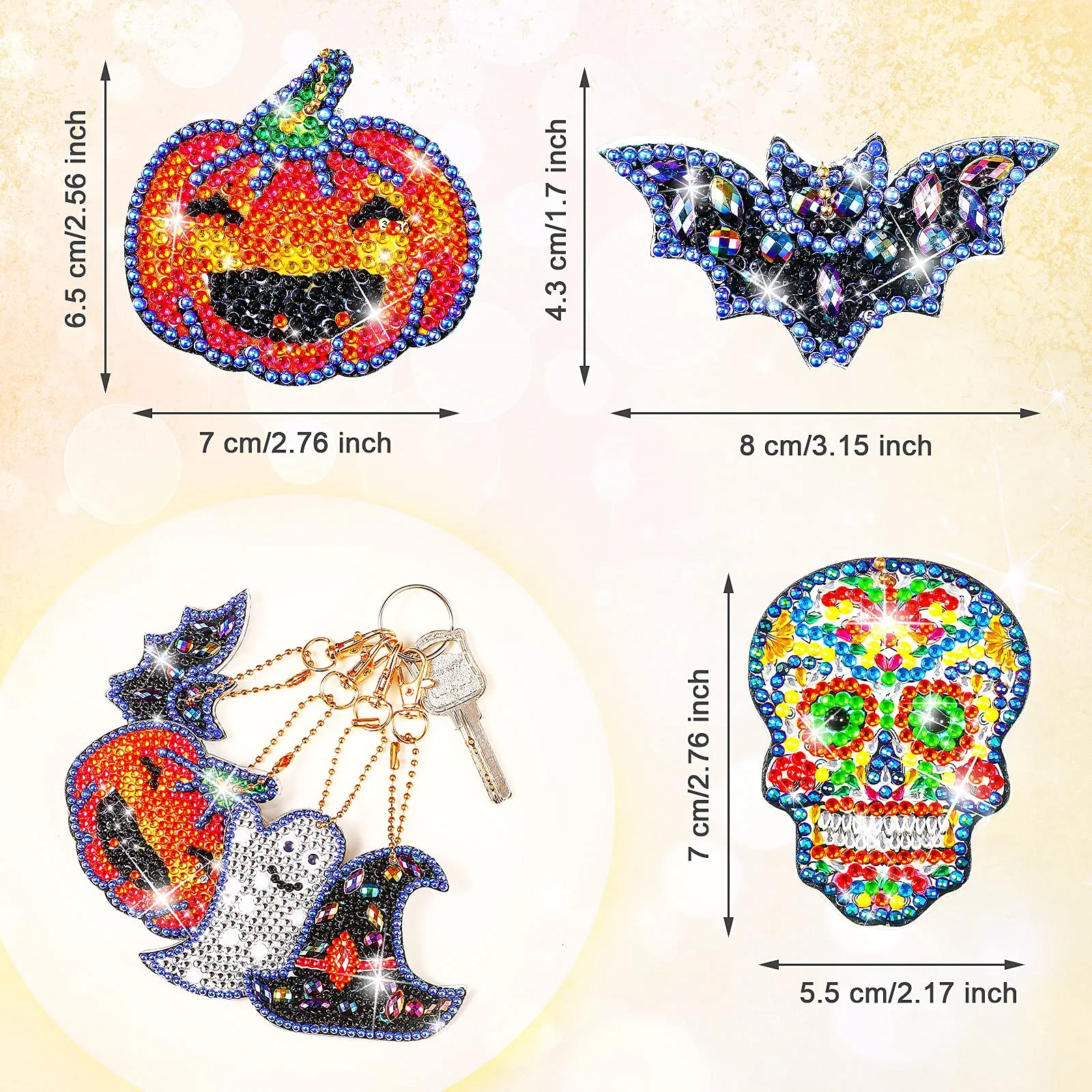 9Pcs Halloween 5D Diamond Painting Keychain Pendant Craft Kit - Image 3