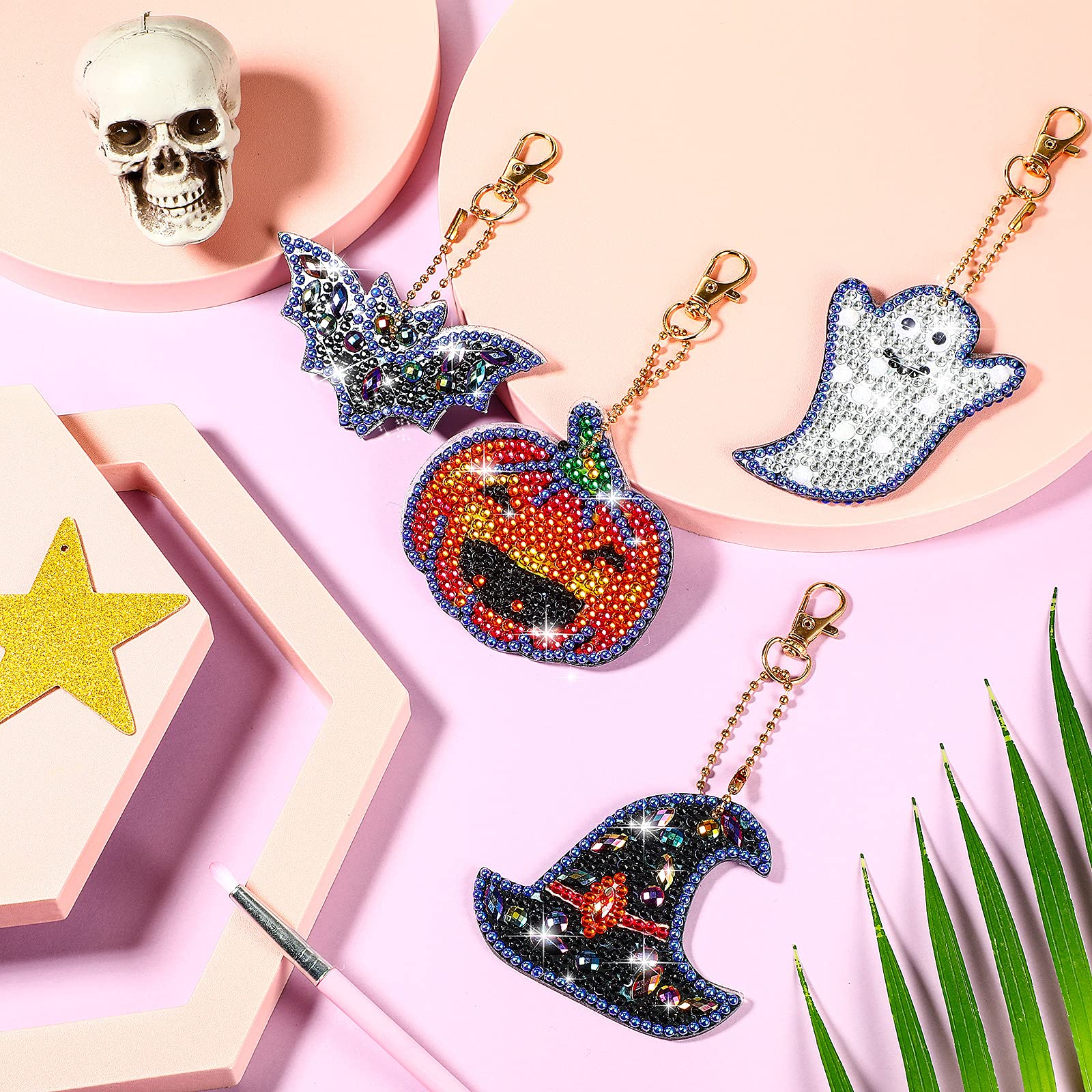 9Pcs Halloween 5D Diamond Painting Keychain Pendant Craft Kit - Image 6