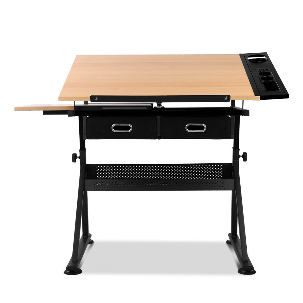 Artiss Tilt Drafting Table Stool Set - Natural & Black - Image 3