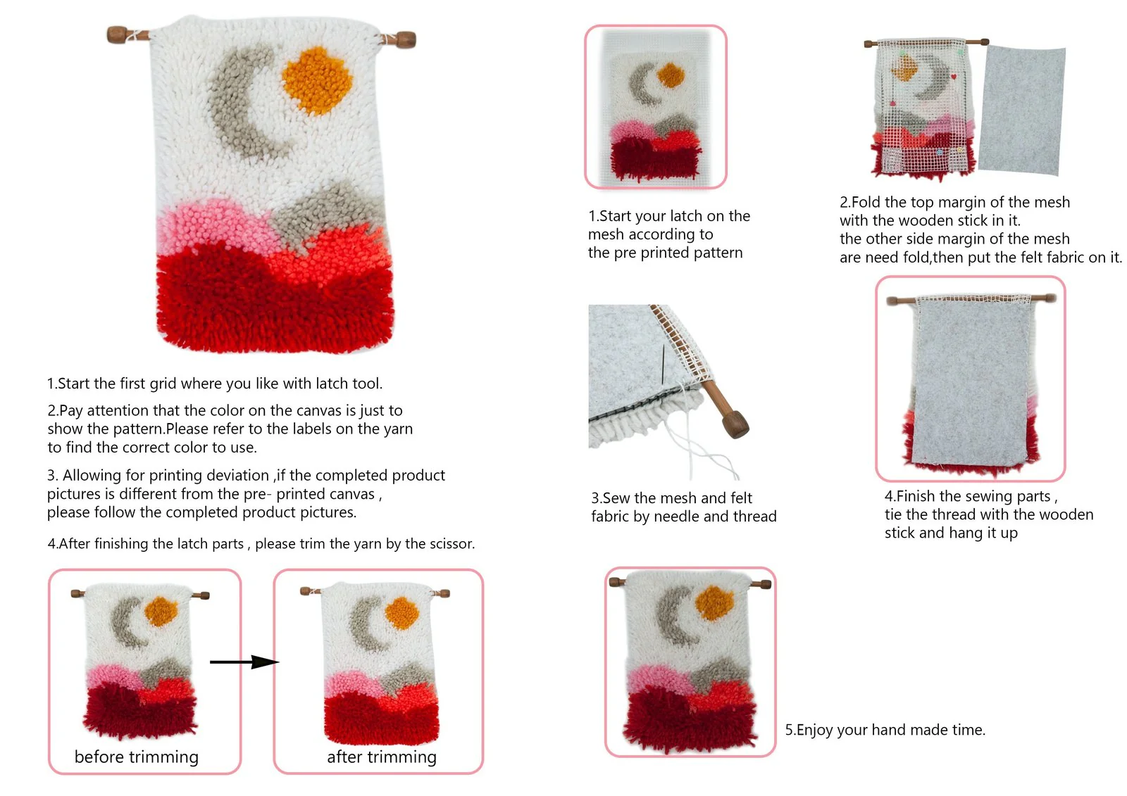 Beginner Mini Latch Hook Wall Hanging Kit Scenery Series - Beach Sunset - Image 4