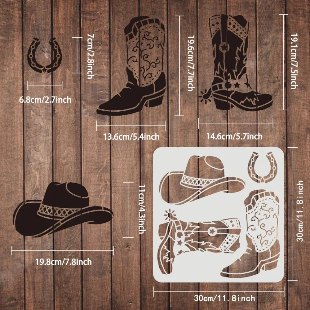Craft Reusable Painting Stencils 30 x 30cm - Cowboy Boots and Hat - Image 3