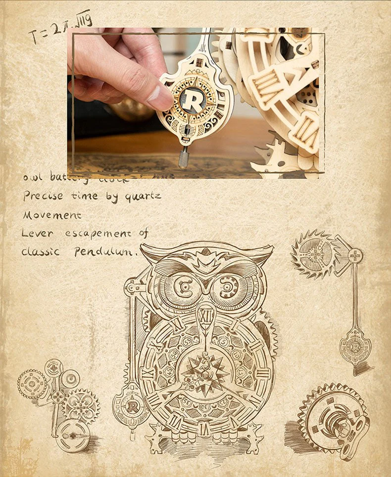 DIY 3D Wooden Owl Clock Model Kit - Image 5