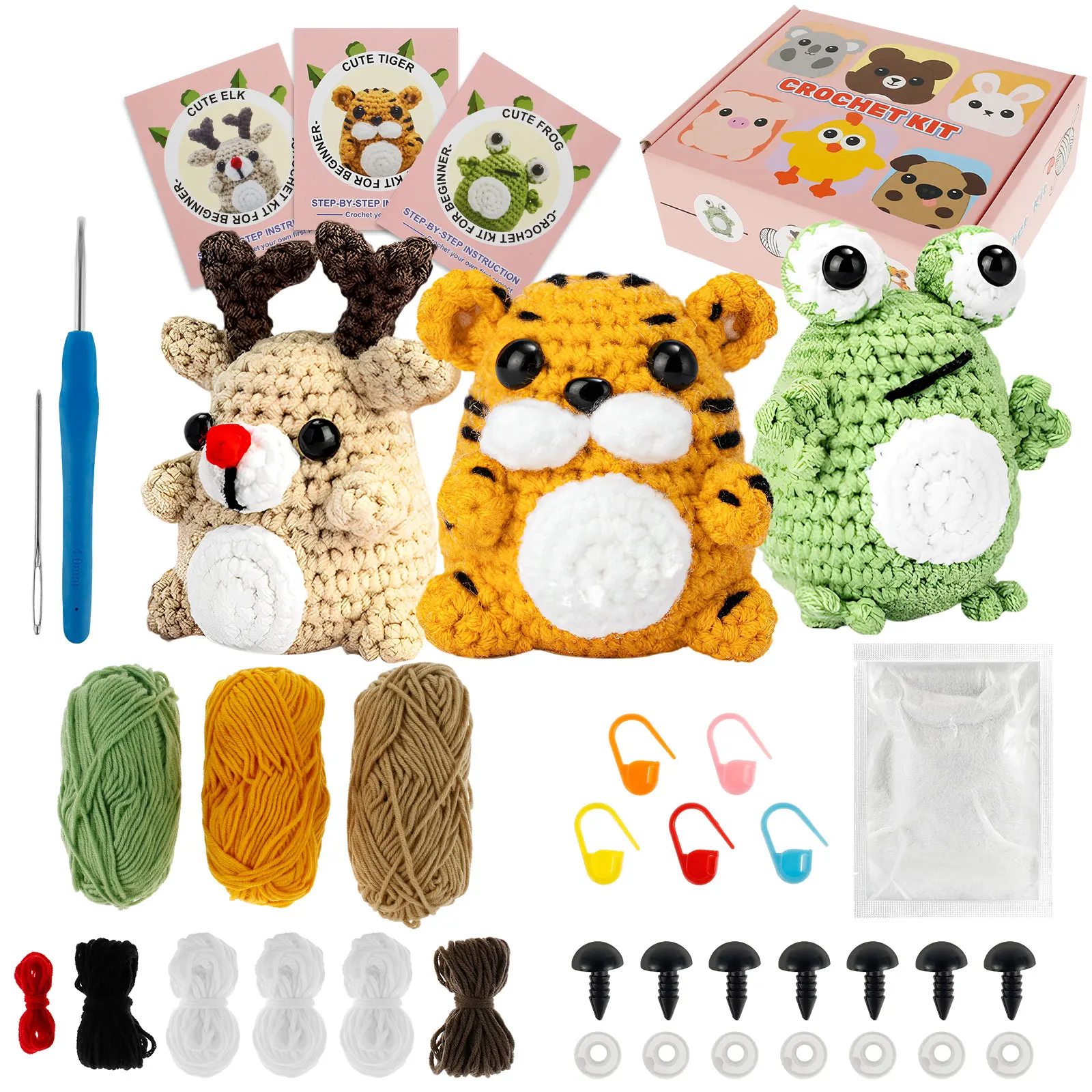 DIY 3Pcs Beginners Crochet Knitting Kit - Animals - Image 3
