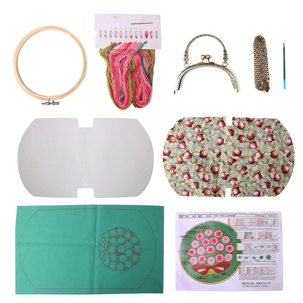 DIY Embroidery Purse Bag Kit - White Floral - Image 3