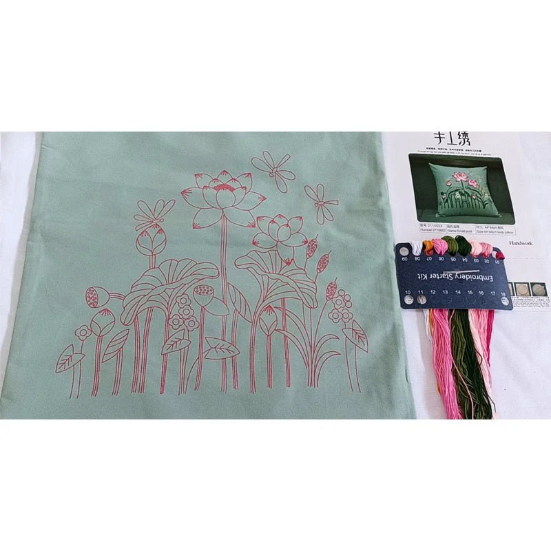 DIY Floral Embroidery Cushion Case Kit - Blue - Image 4