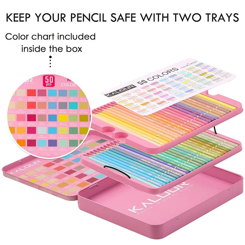 KALOUR 50 Macaron Professional Colour Pencil Set - Image 4