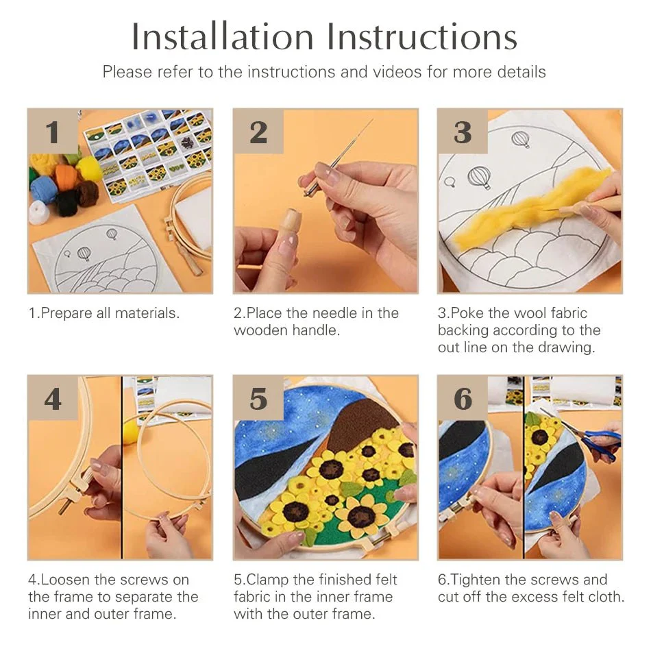 Needle Wool Felt Painting Craft Kits With Hoop - Bunny Pondside Adventure - Image 3