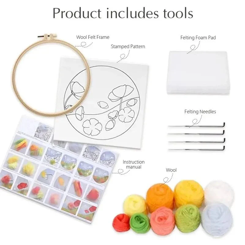 Needle Wool Felt Painting Craft Kits With Hoop - Bunny Pondside Adventure - Image 4