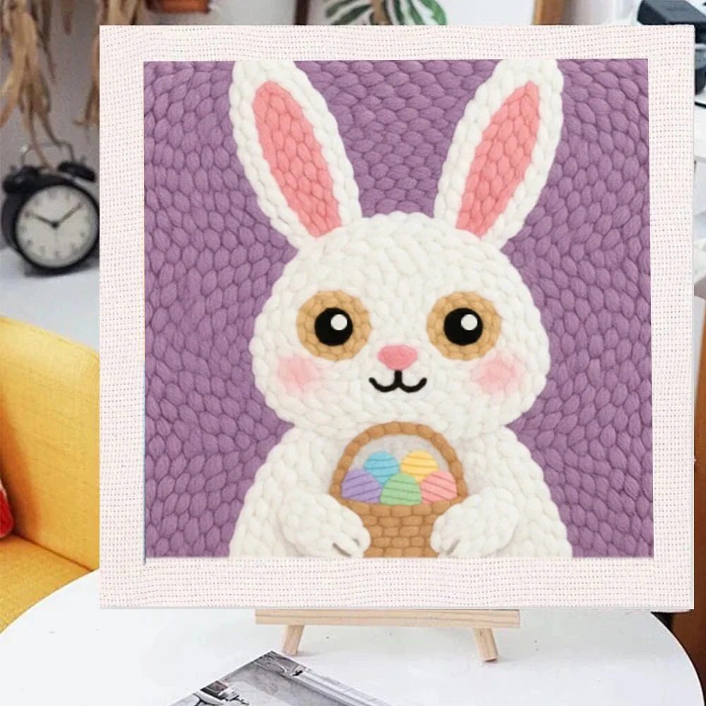 Punch Needle Embroidery Starter Kits With Frame 25cm x 25cm - Easter Bunny Rabbit - Image 3