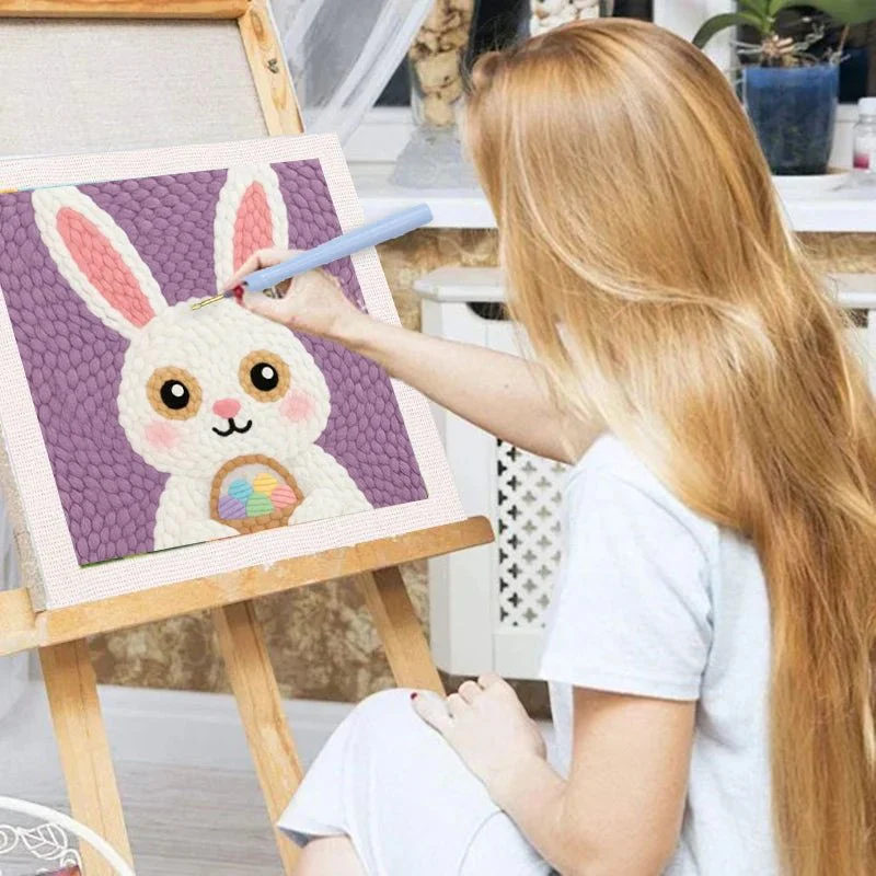 Punch Needle Embroidery Starter Kits With Frame 25cm x 25cm - Easter Bunny Rabbit - Image 4
