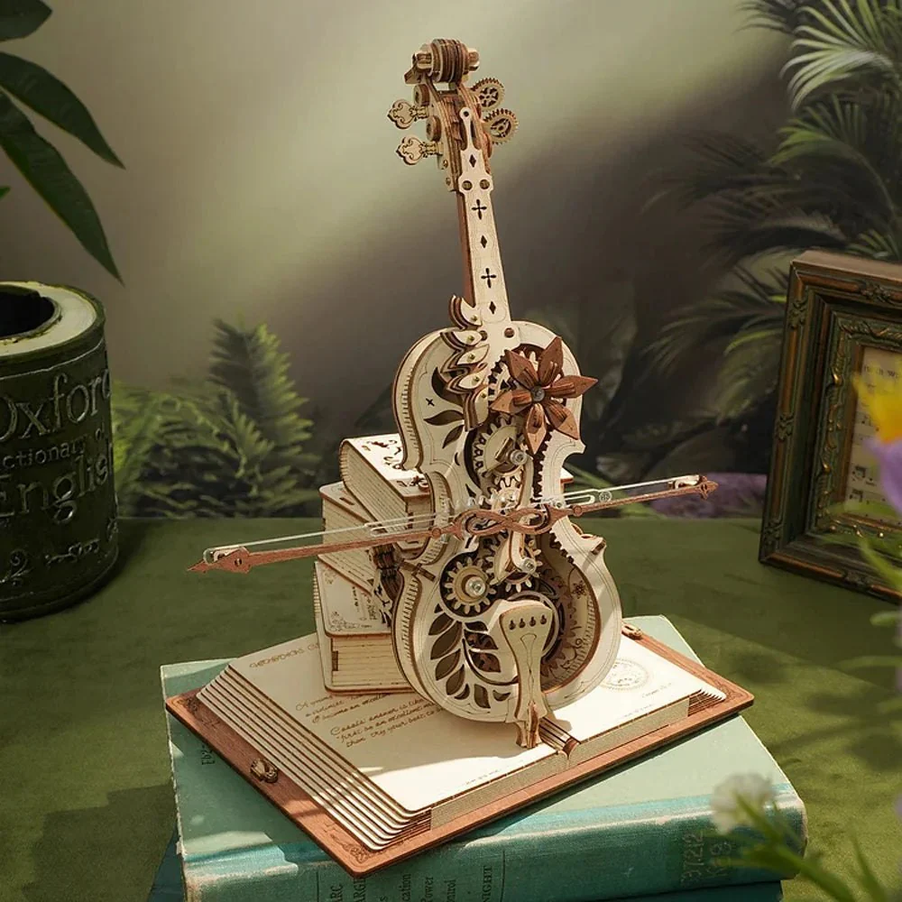Robotime ROKR 3D Wooden Puzzle Music Box - Mechanical Magic Cello - Image 4