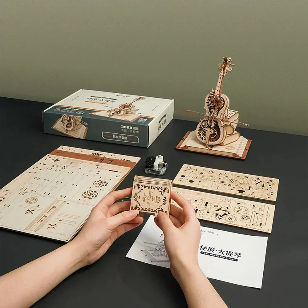 Robotime ROKR 3D Wooden Puzzle Music Box - Mechanical Magic Cello - Image 5