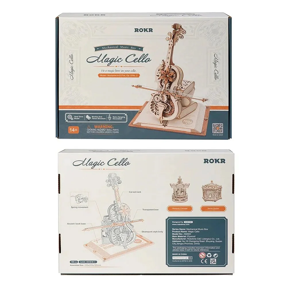 Robotime ROKR 3D Wooden Puzzle Music Box - Mechanical Magic Cello - Image 6