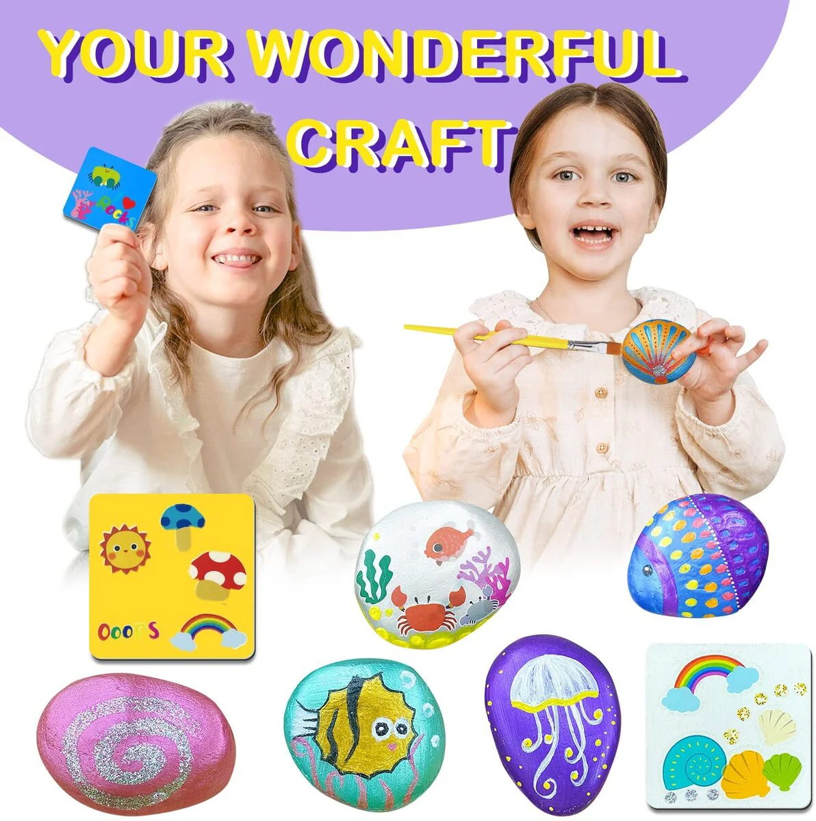 Metallic & Glitter Kids Rock Painting Craft Kit - Image 4