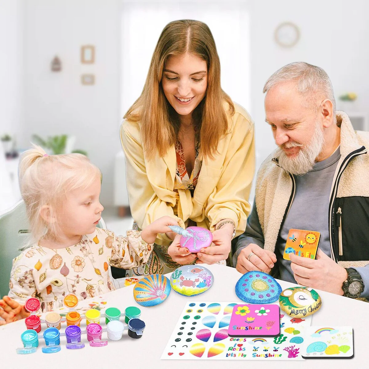 Metallic & Glitter Kids Rock Painting Craft Kit - Image 5