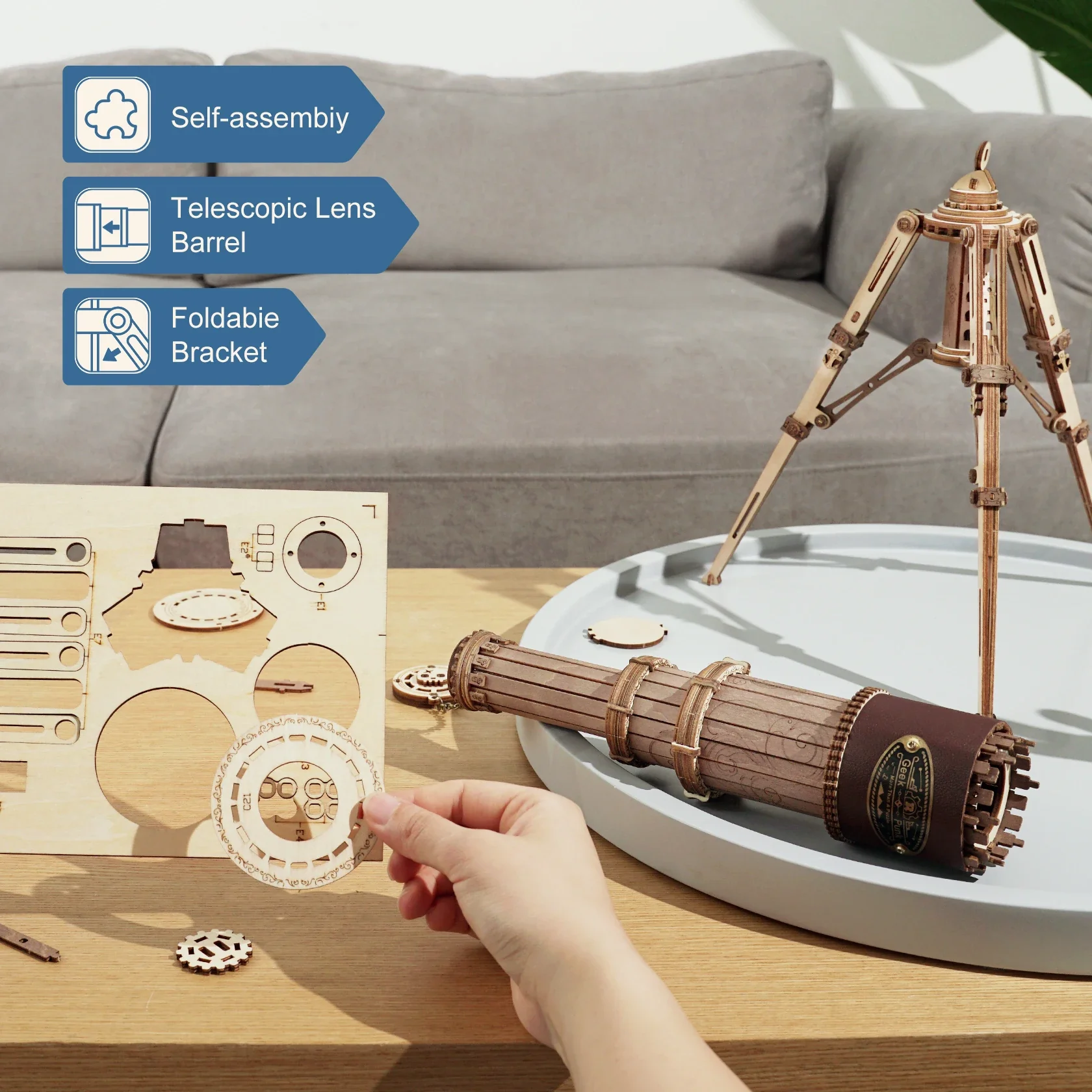 Rokr 3D Wooden Puzzle Model Building Kit - Monocular Telescope - Image 3
