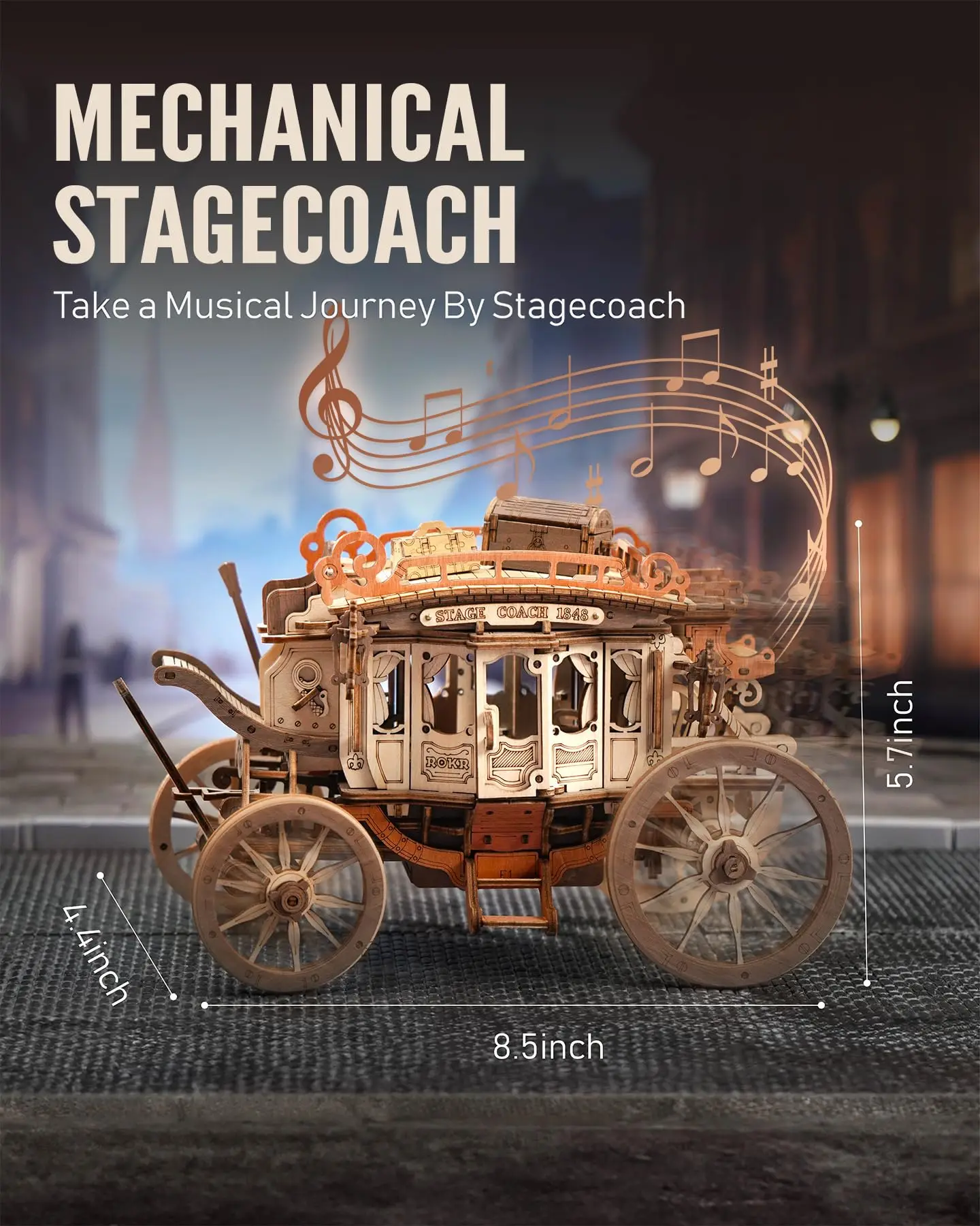 Rokr 3D Wooden Puzzle Model Mechanical Music Box - Stagecoach Carriage - Image 3