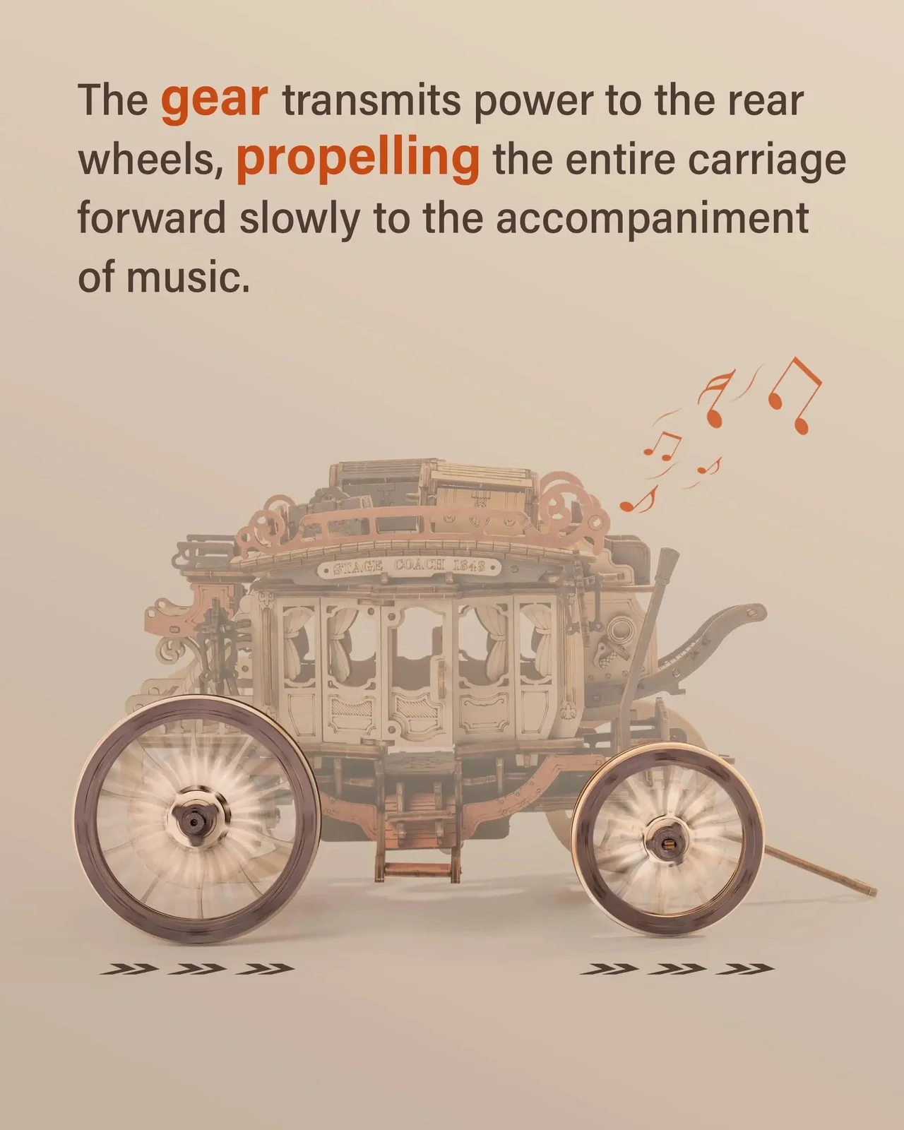Rokr 3D Wooden Puzzle Model Mechanical Music Box - Stagecoach Carriage - Image 6