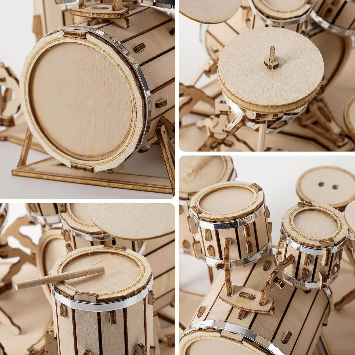 Rolife 3D Wooden Puzzle Musical Instrument Model - Drum Kit - Image 3