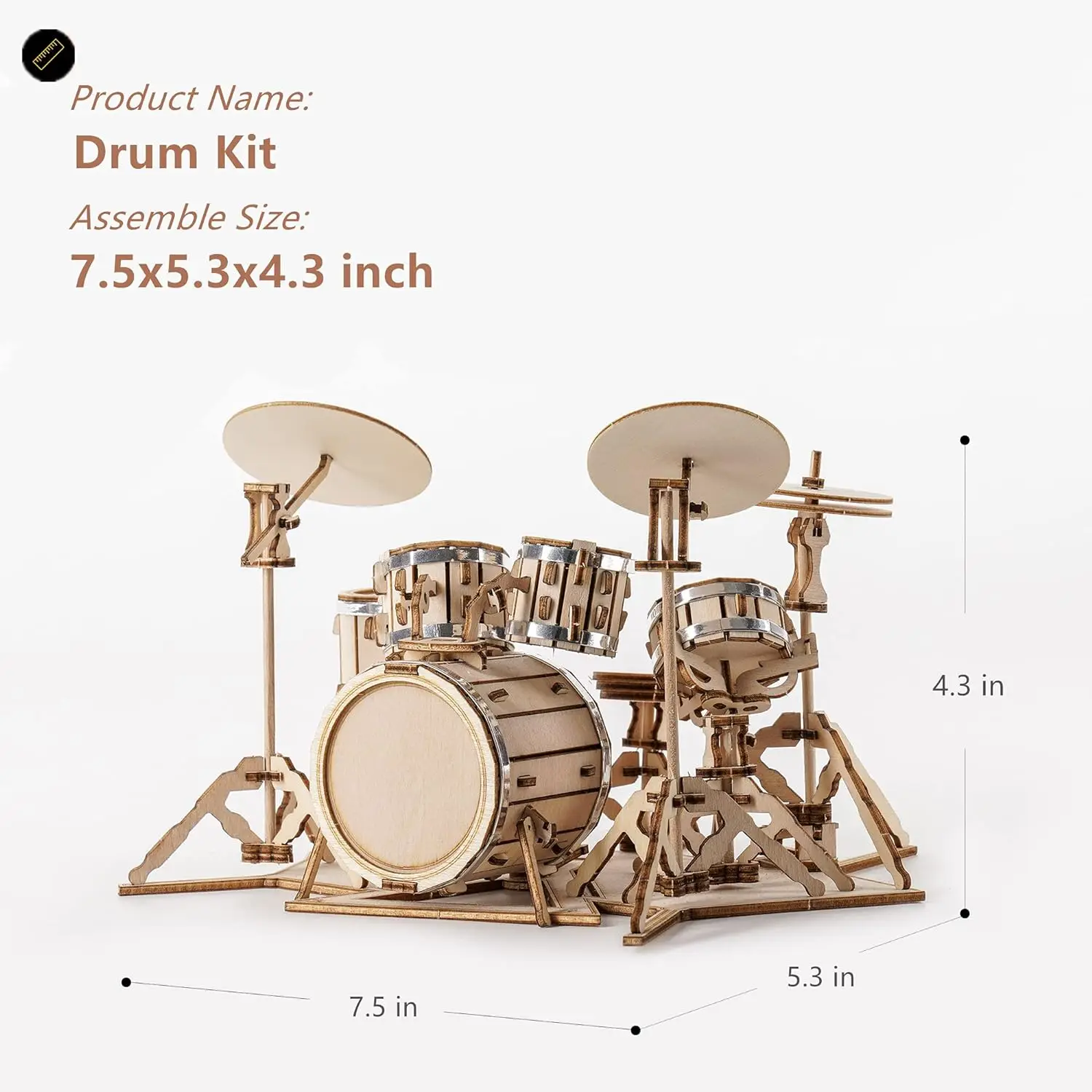 Rolife 3D Wooden Puzzle Musical Instrument Model - Drum Kit - Image 5