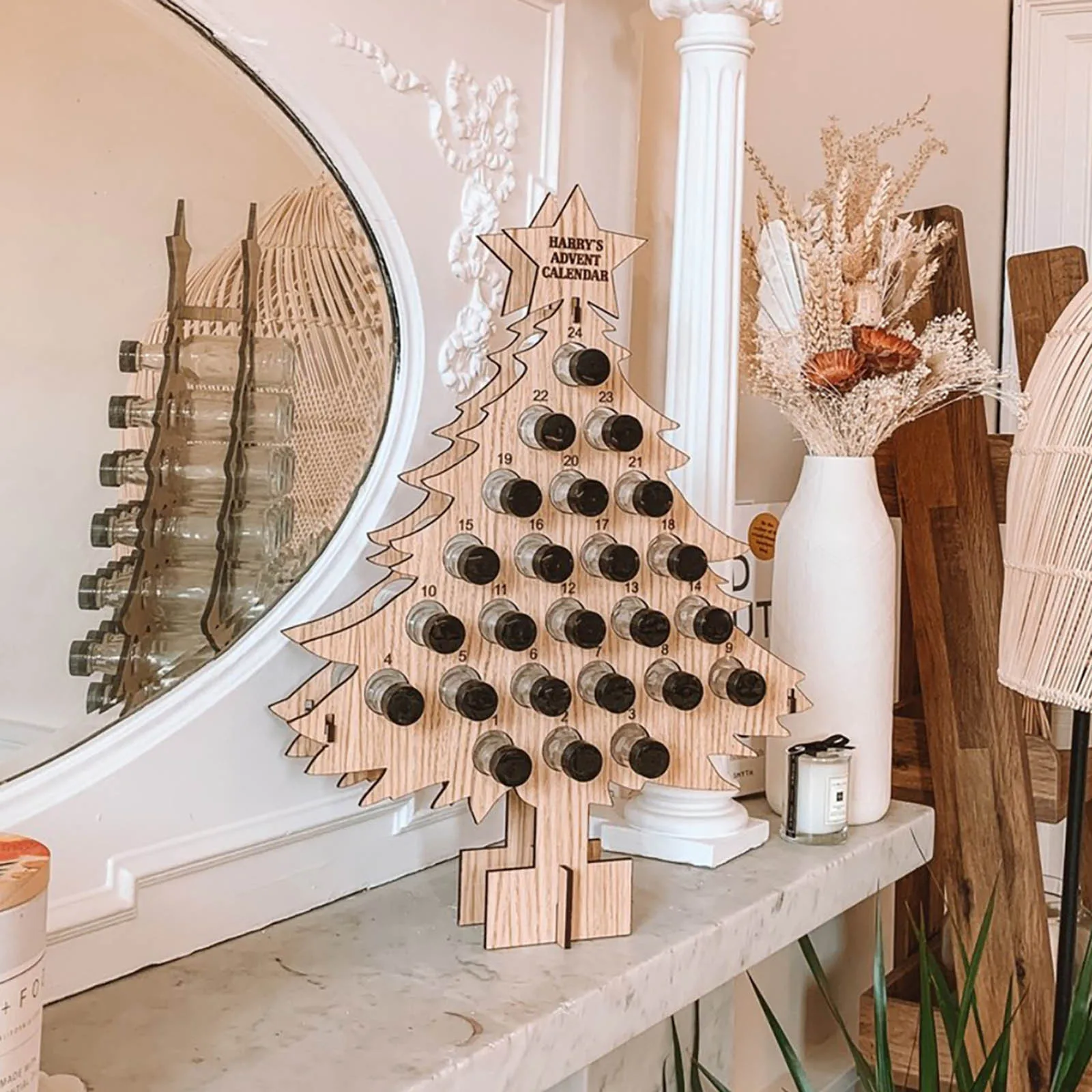 Wooden Christmas Tree Mini Sprit Bottle Advent Calendar - Image 3
