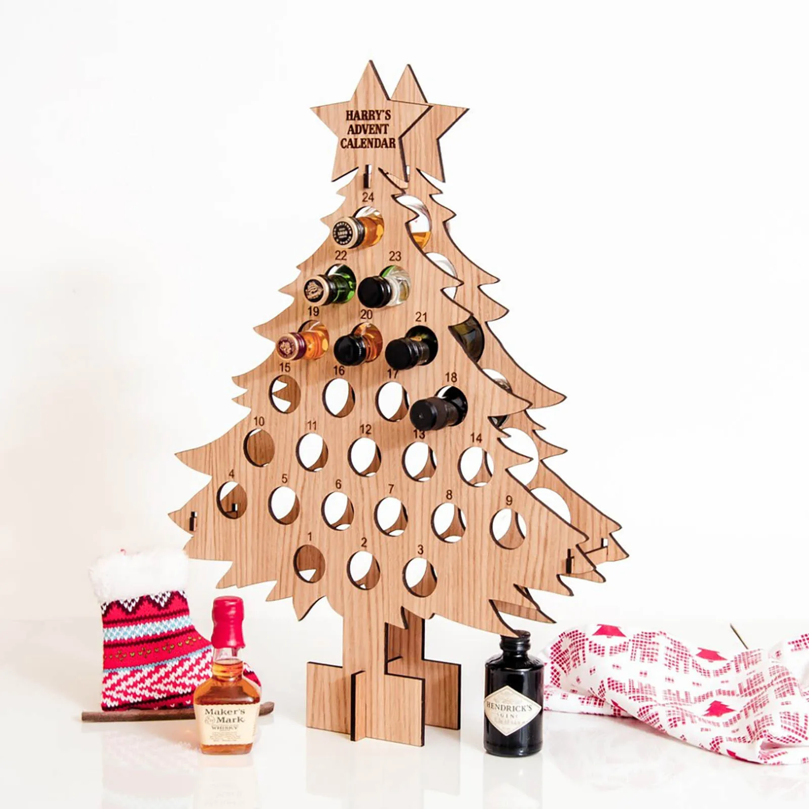 Wooden Christmas Tree Mini Sprit Bottle Advent Calendar - Image 4